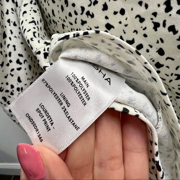 Misha Lourdetta Long Puff Sleeve Mini Dress Spot Print Snow Leopard White 4 - Picture 11 of 13